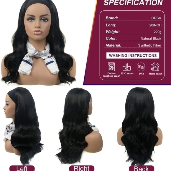 20 In Long Wave, Glueless, Natural Black Wig. - Picture 2 of 5